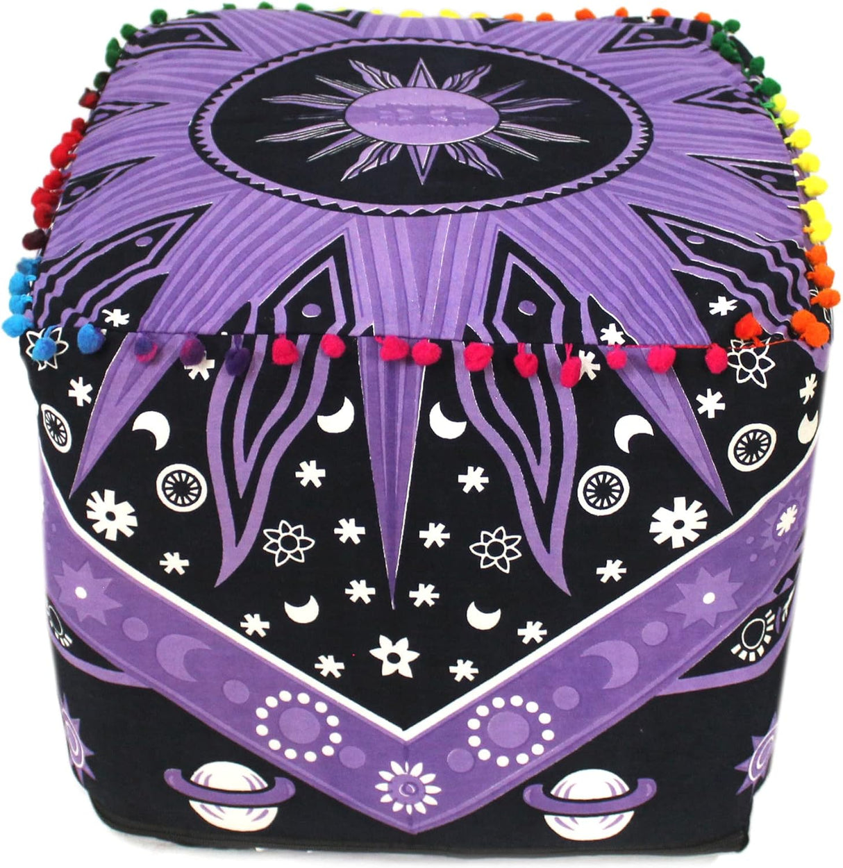 CRAFT KALA Funda de cojín cuadrada de mandala para suelo, funda de cojín para asiento, hippie, decorativo, bohemio, otomano, pufs otomanos, almohada de algodón, decoración del hogar, 18 x 18 x 14 pulgadas, sol ardiente morado