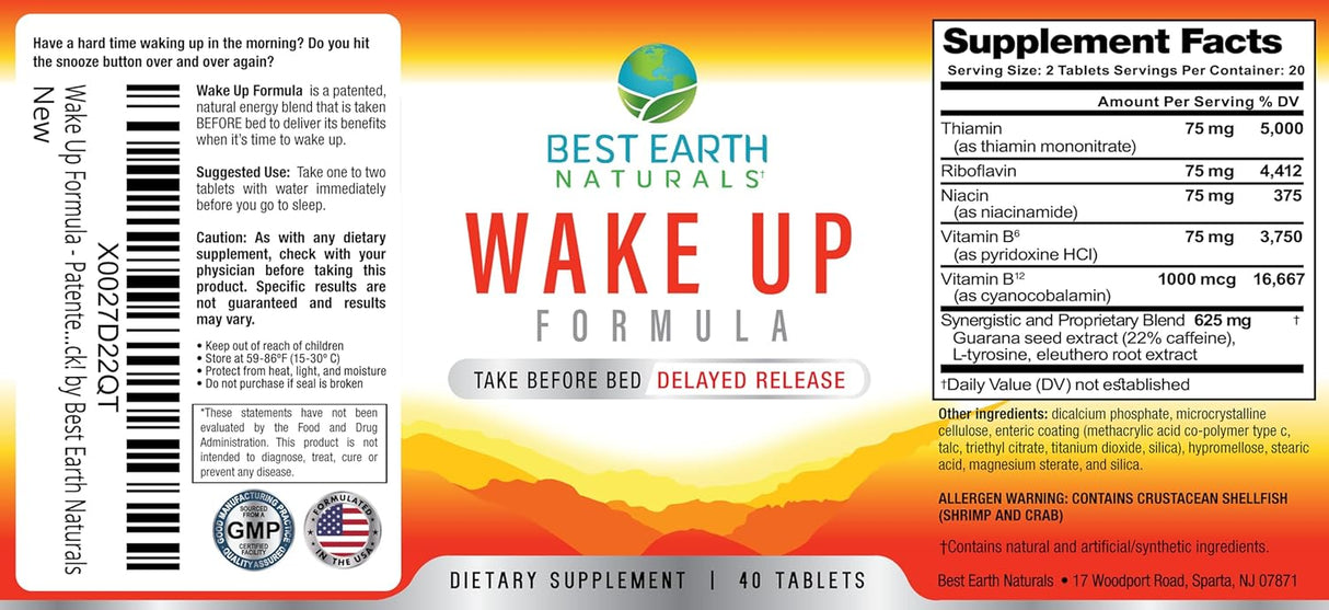 Suplemento Energético Earth Naturals Wake Up Fórmula Retardo 40 Cápsulas