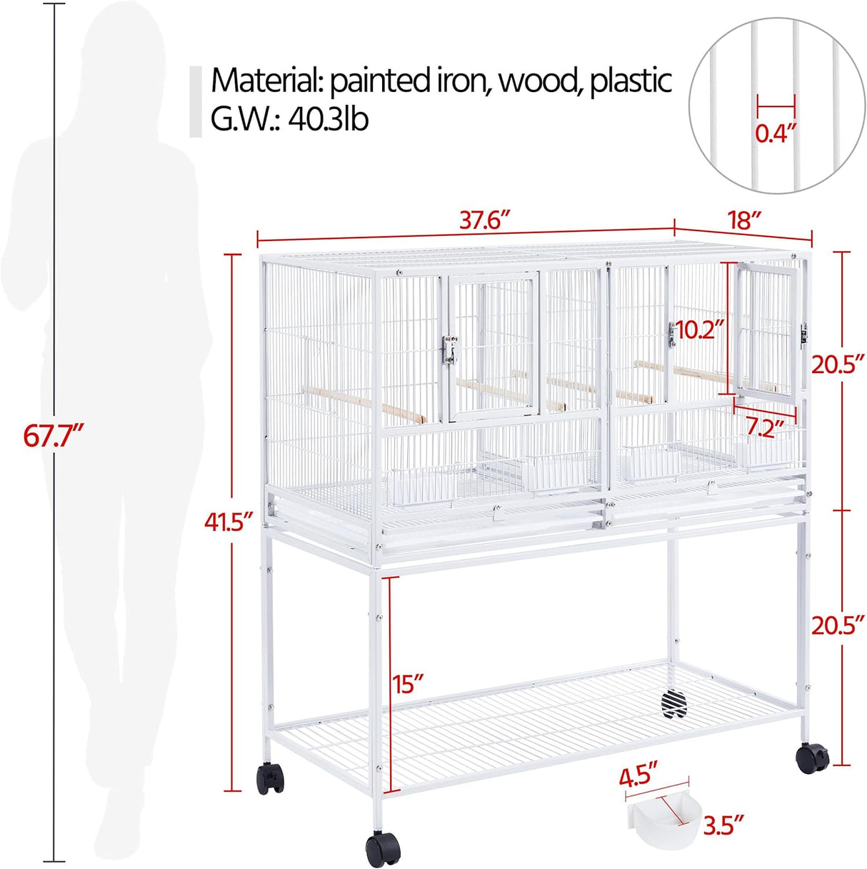 Jaula apilable dividida para cría de aves para canarios
