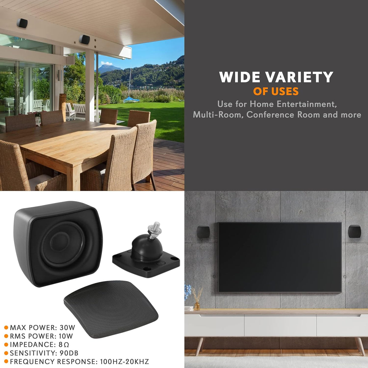 Pyle Mini altavoz satelital, sistema de altavoces satelitales de montaje en superficie de 3 pulgadas para subwoofer (par), uso para sistema de altavoces satélites, elegante y minimalista PD4STP