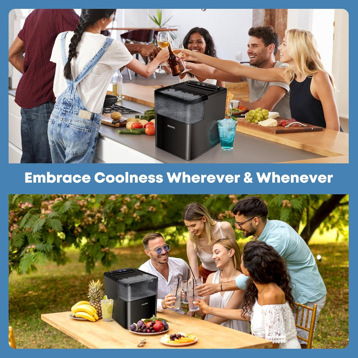 Máquina de Hielo Portátil, 35lbs/día, Auto-limpiante, 2 Tamaños