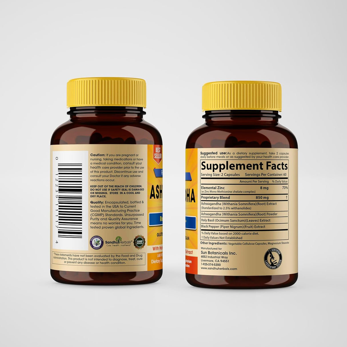 Suplemento de Ashwagandha Sandhu Herbals 120 Cápsulas 8000mg