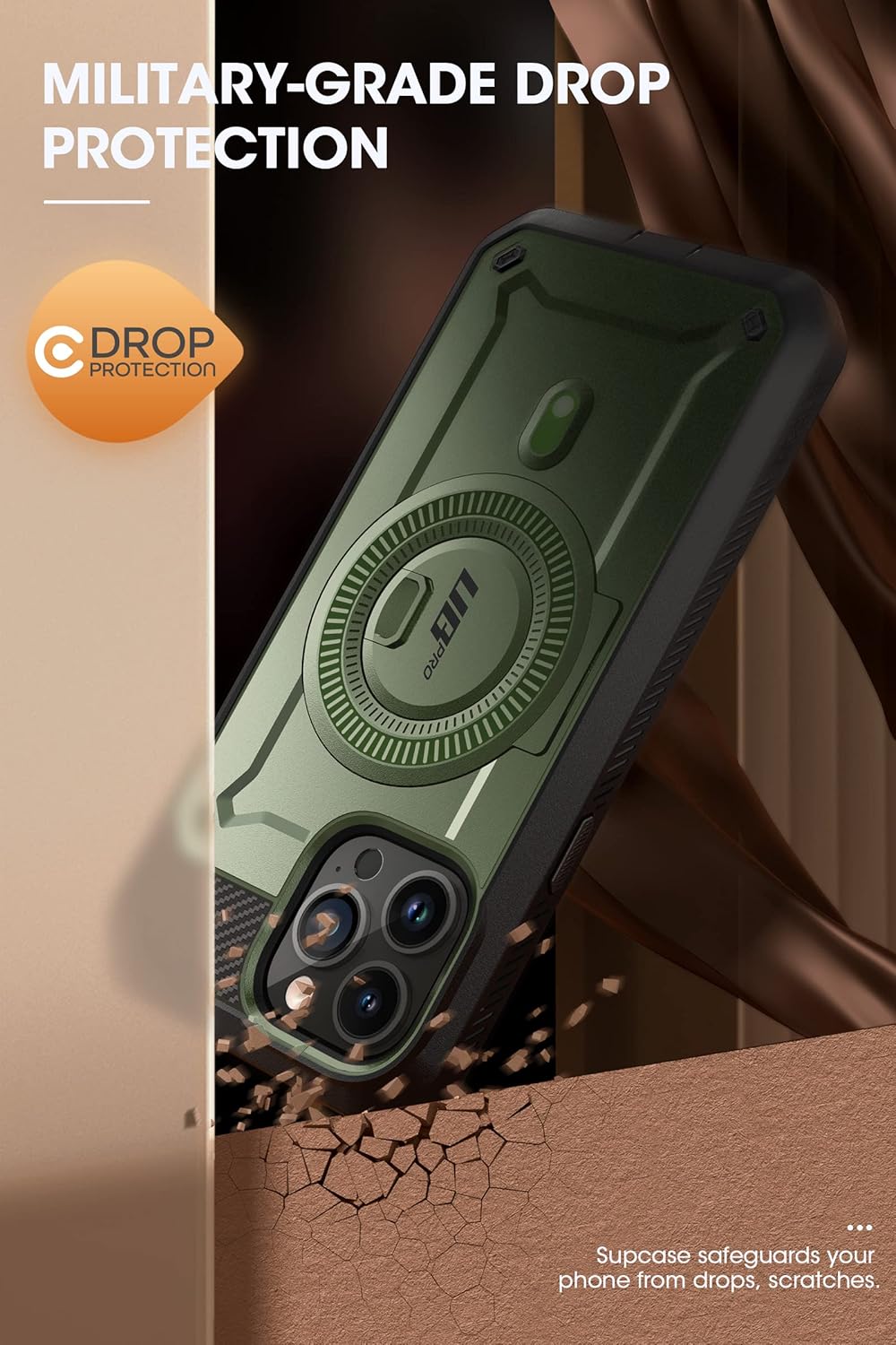 SUPCASE Unicorn Beetle Pro Mag - Funda para iPhone 13 Pro Max (versión 2021) de 6.7 pulgadas, compatible con MagSafe de cuerpo completo con protector de pantalla integrado y soporte (Guldan)