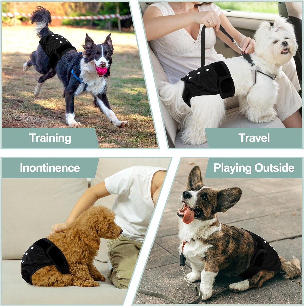 Pañales lavables para perras – Pañales reutilizables (negro, S)