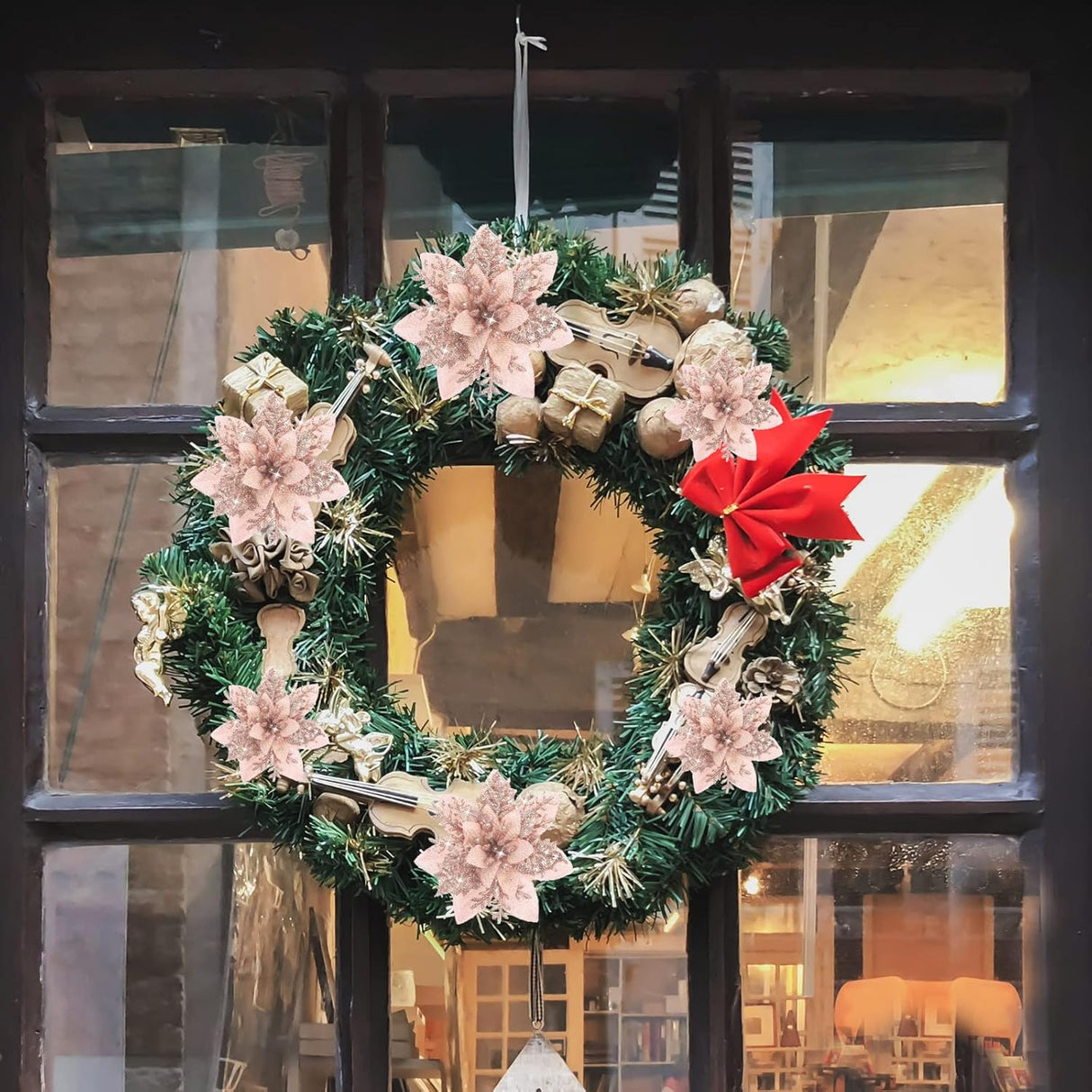 36 Pzs Poinsettias Artificiales con Clips para Decoraciones Navidad