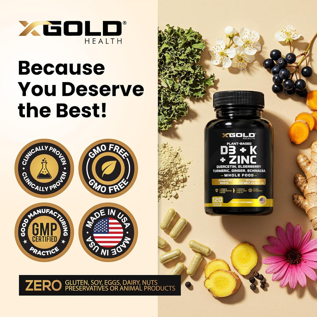 Suplemento multivitamínico 8 en 1 Lichen D3 K2 Zinc Quercetina