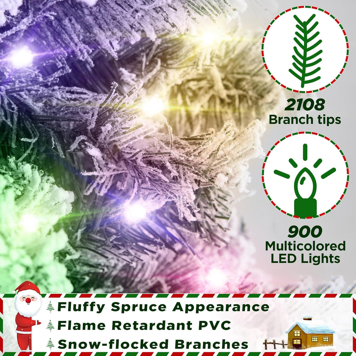 Árbol de Navidad Artificial Yaheetech 9ft con luces LED multicolor