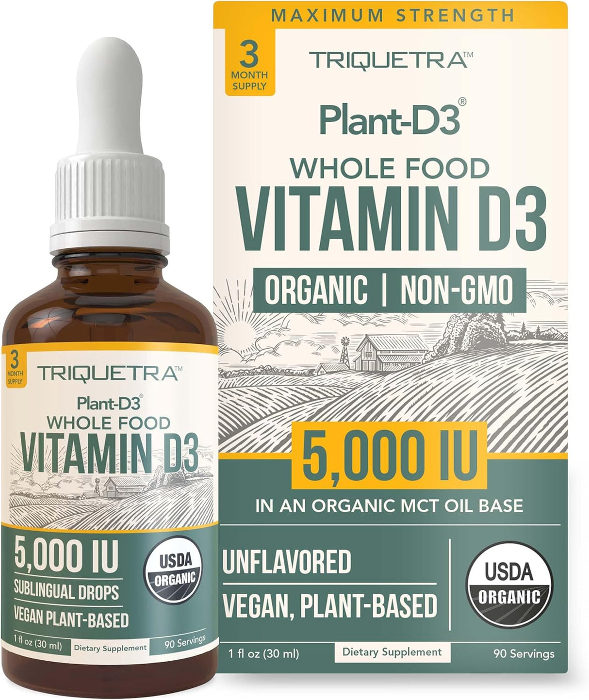 Plant-D3 Vitamina D3 Orgánica Max Fuerza 5000 IU - 1oz
