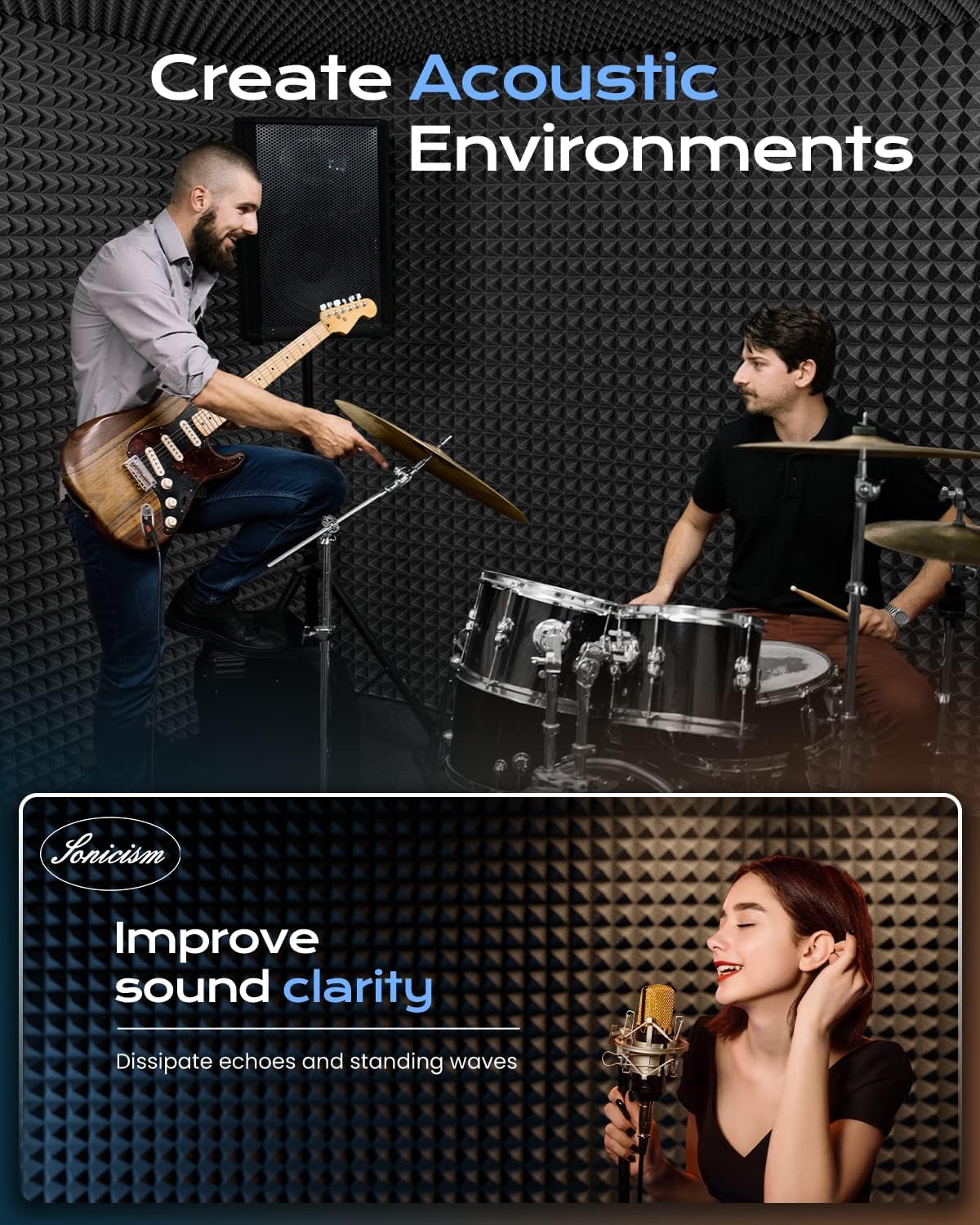 Paneles Acústicos Sonicism 12 Pack, Espuma de Alta Densidad