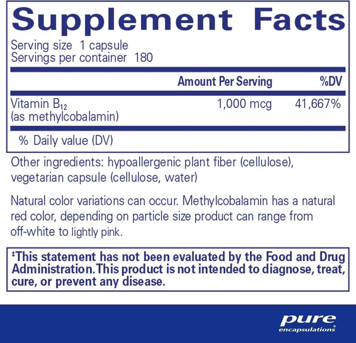 Suplemento B12 Methylcobalamin 1,000 mcg - Pure Encapsulations
