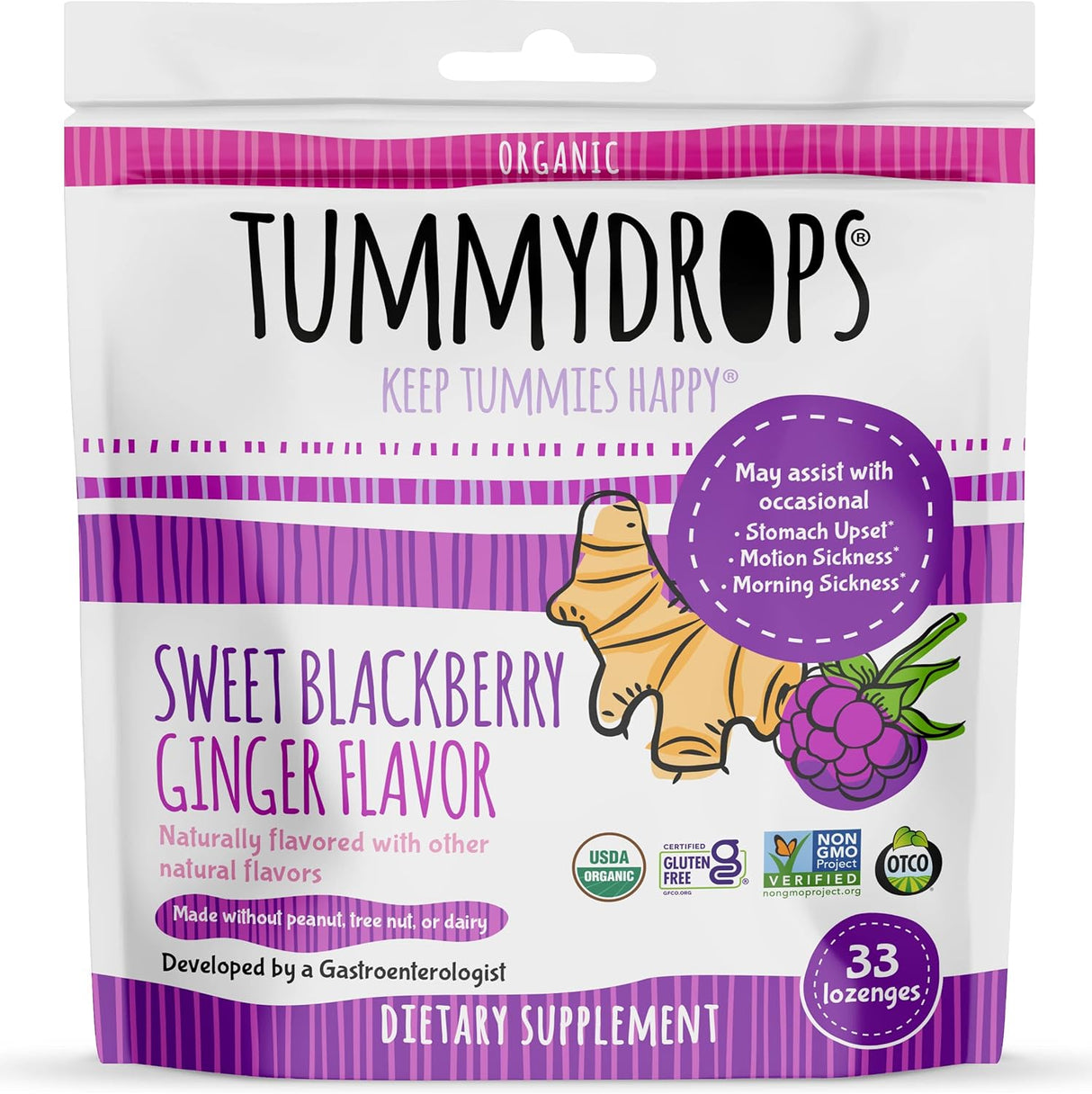 Suplemento Tummydrops Jengibre de mora dulce orgánico