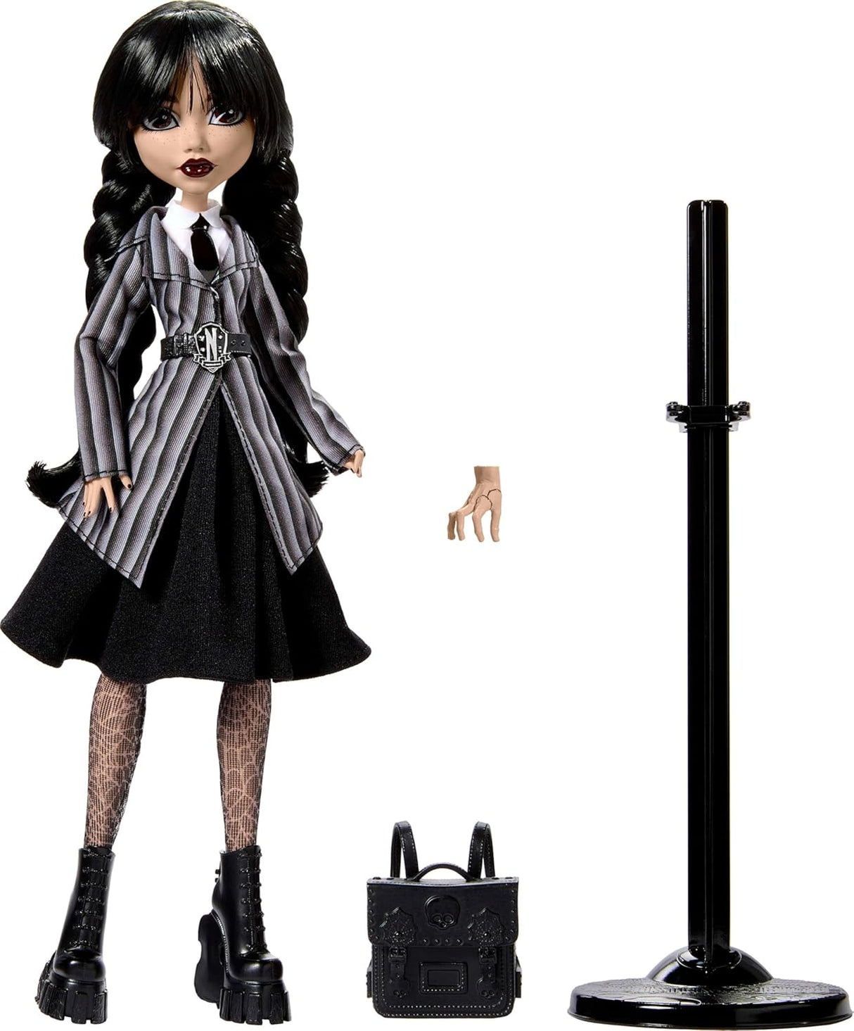 Muñeca Wednesday Addams Monster High, uniforme Nevermore, Thing