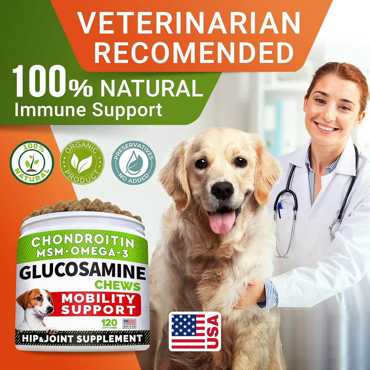 Suplemento de Glucosamina para Perros - 120 Chews - USA