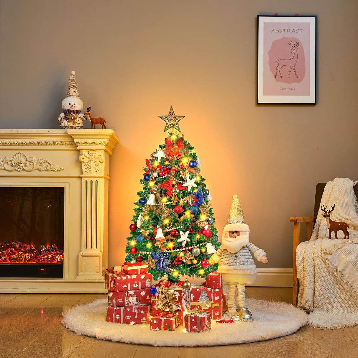 Árbol de Navidad Artificial 3FT, 200 Ramas, 80 Luces LED