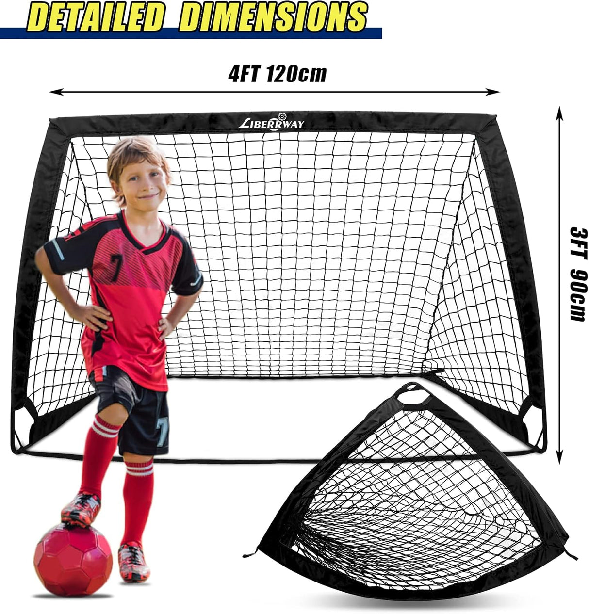 Porteria de futbol desplegable para niños, con bolso