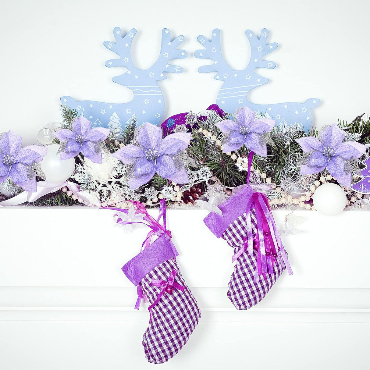 Flores Artificiales Poinsettia Glitter, WILLBOND, 36 Piezas