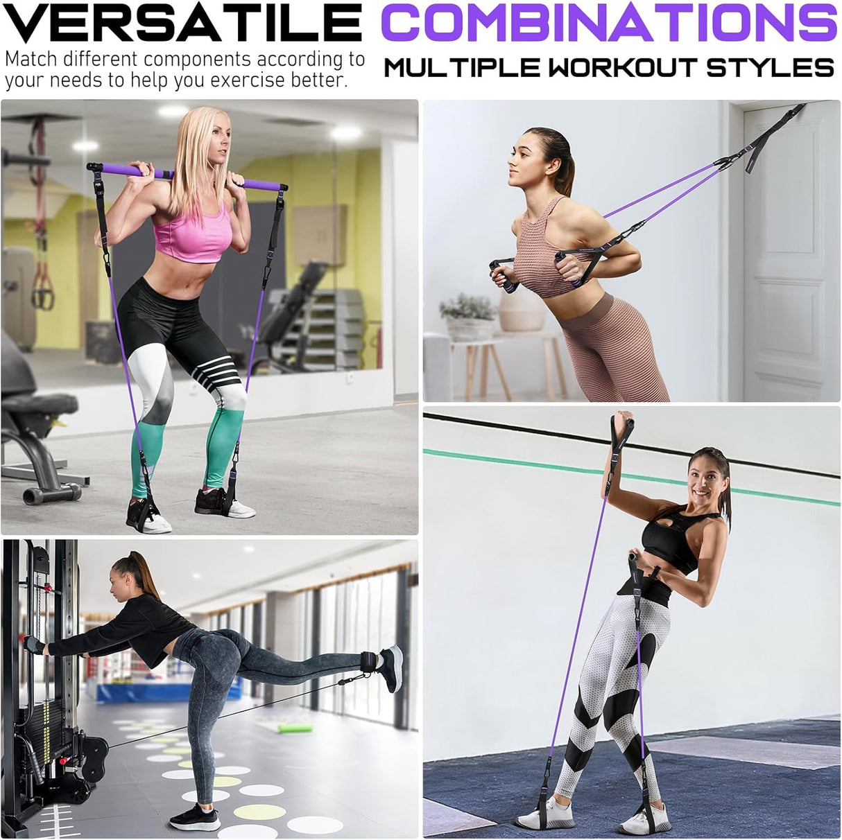 Barra de pilates con bandas de resistencia, multifuncional