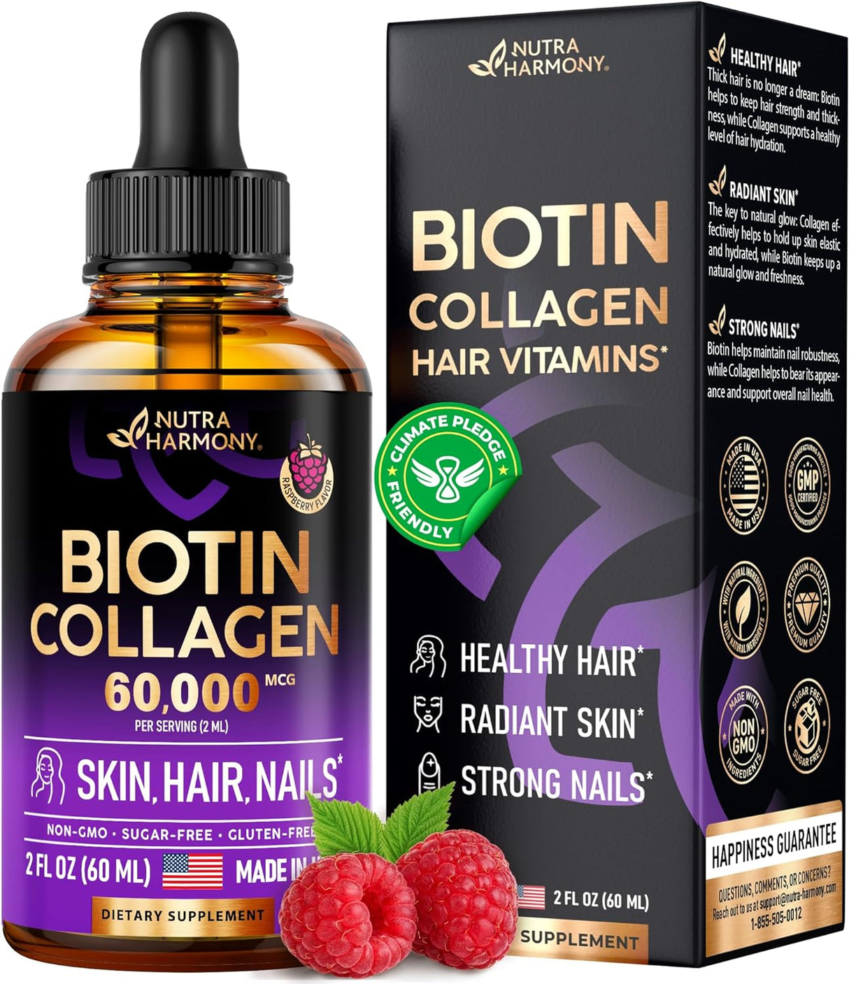 Biotina y colágeno líquidos, crecimiento capilar, uñas y piel