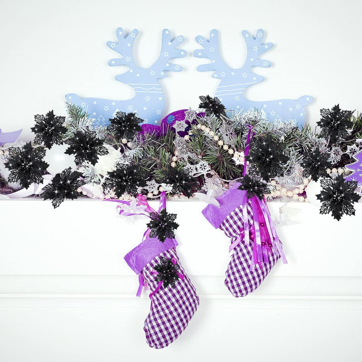 24 Piezas Flores Artificiales Poinsettia Decoraciones Navidad