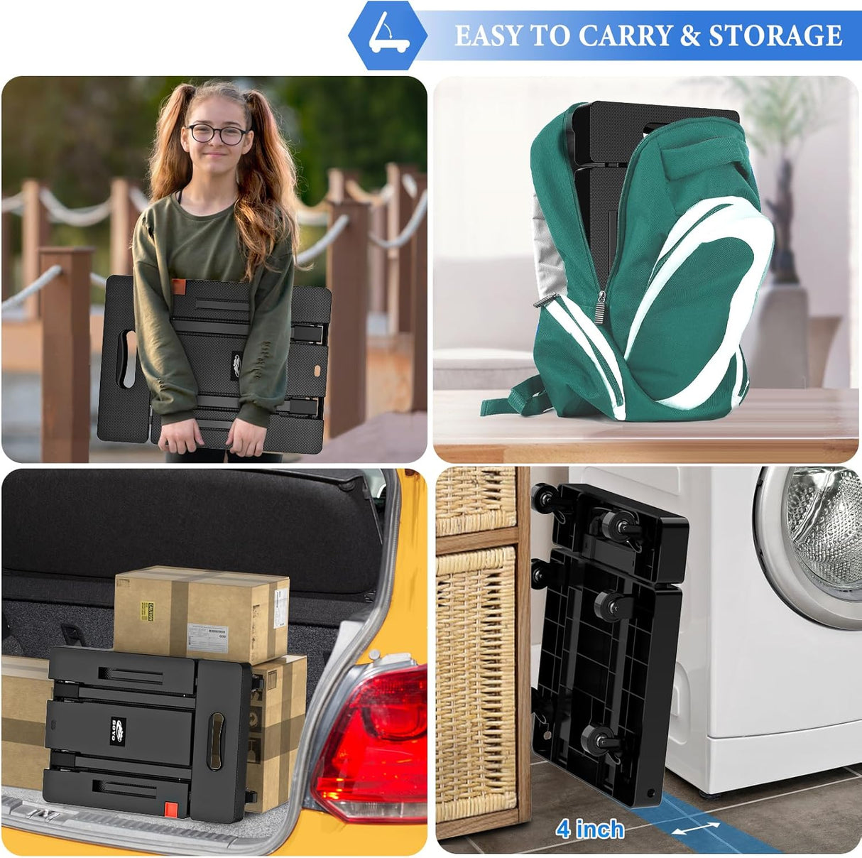 Carretilla Plegable SOYO, 500 lbs, 6 Ruedas, Carga Portátil