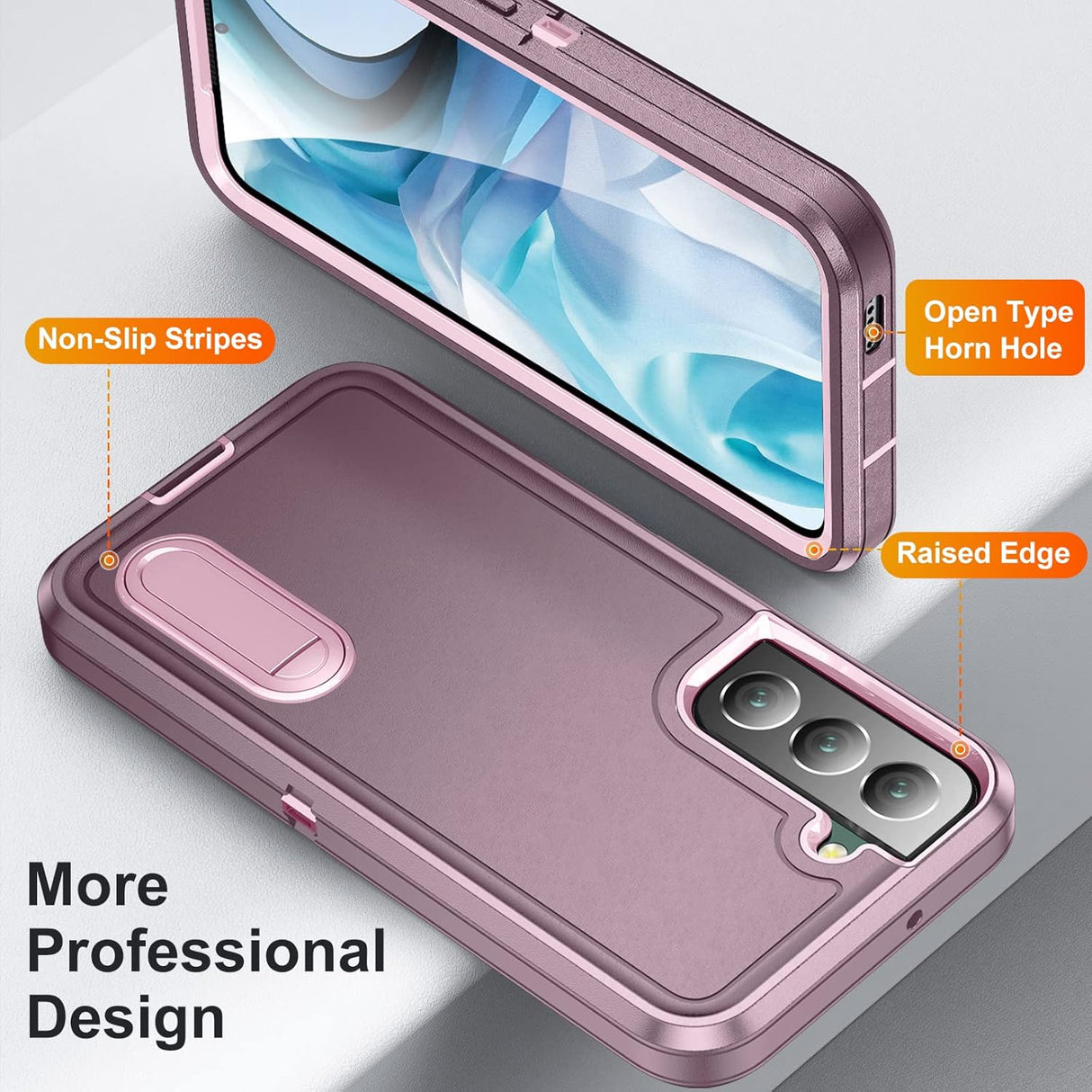 BaHaHoues Funda para Samsung Galaxy S22, Samsung S22 con soporte integrado, a prueba de golpes, polvo, caídas, grado militar, para Galaxy S22 5G de 6.1 pulgadas (morado nocturno/rosa bebé)