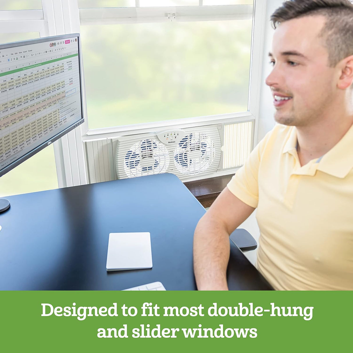 HOLMES Ventilador Doble Digital con Termostato, Modelo Dual Blade