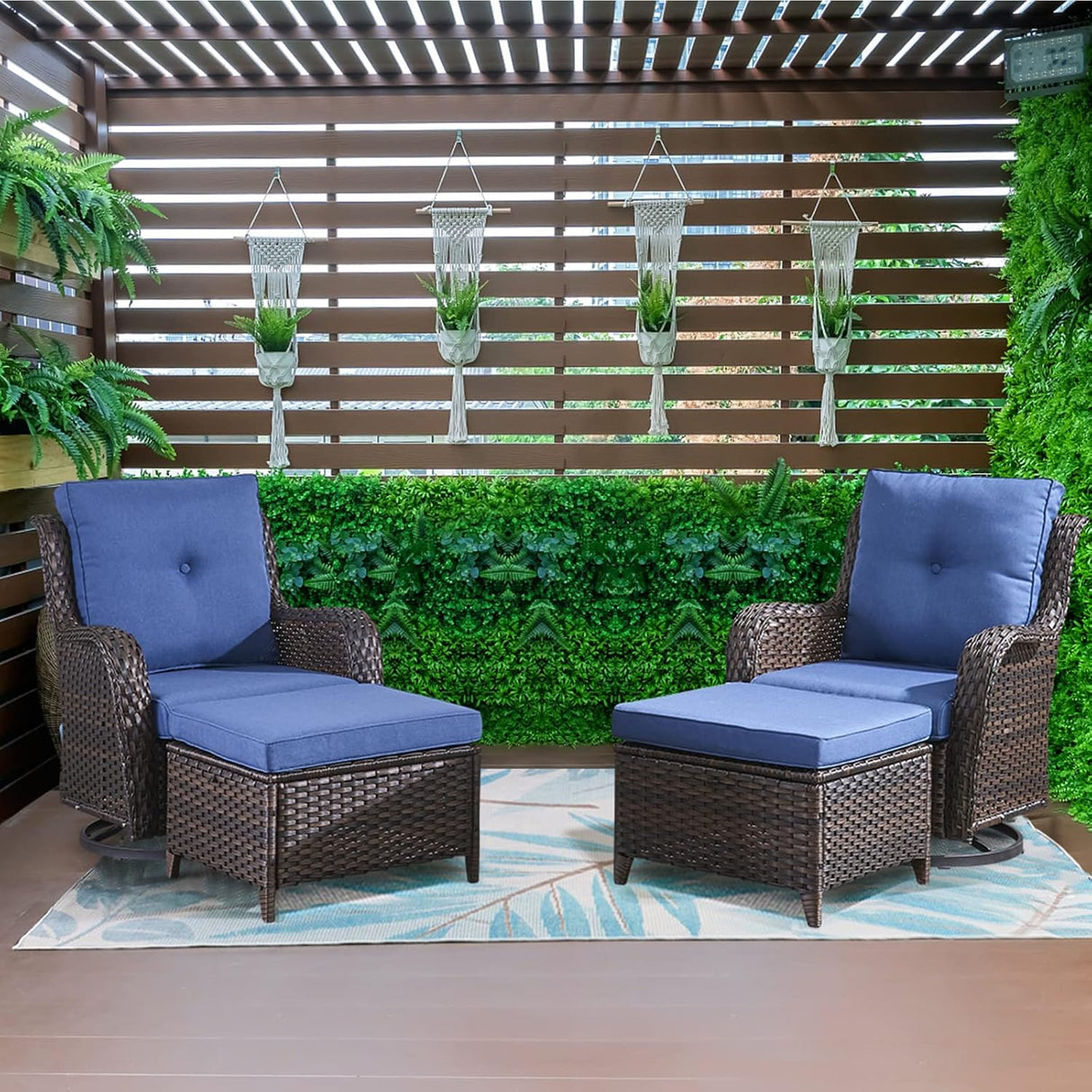 Belord Juego de muebles de patio de 4 piezas, silla giratoria de mimbre para patio con otomanas, juego de muebles de exterior para porche exterior, terraza, balcón, jardín