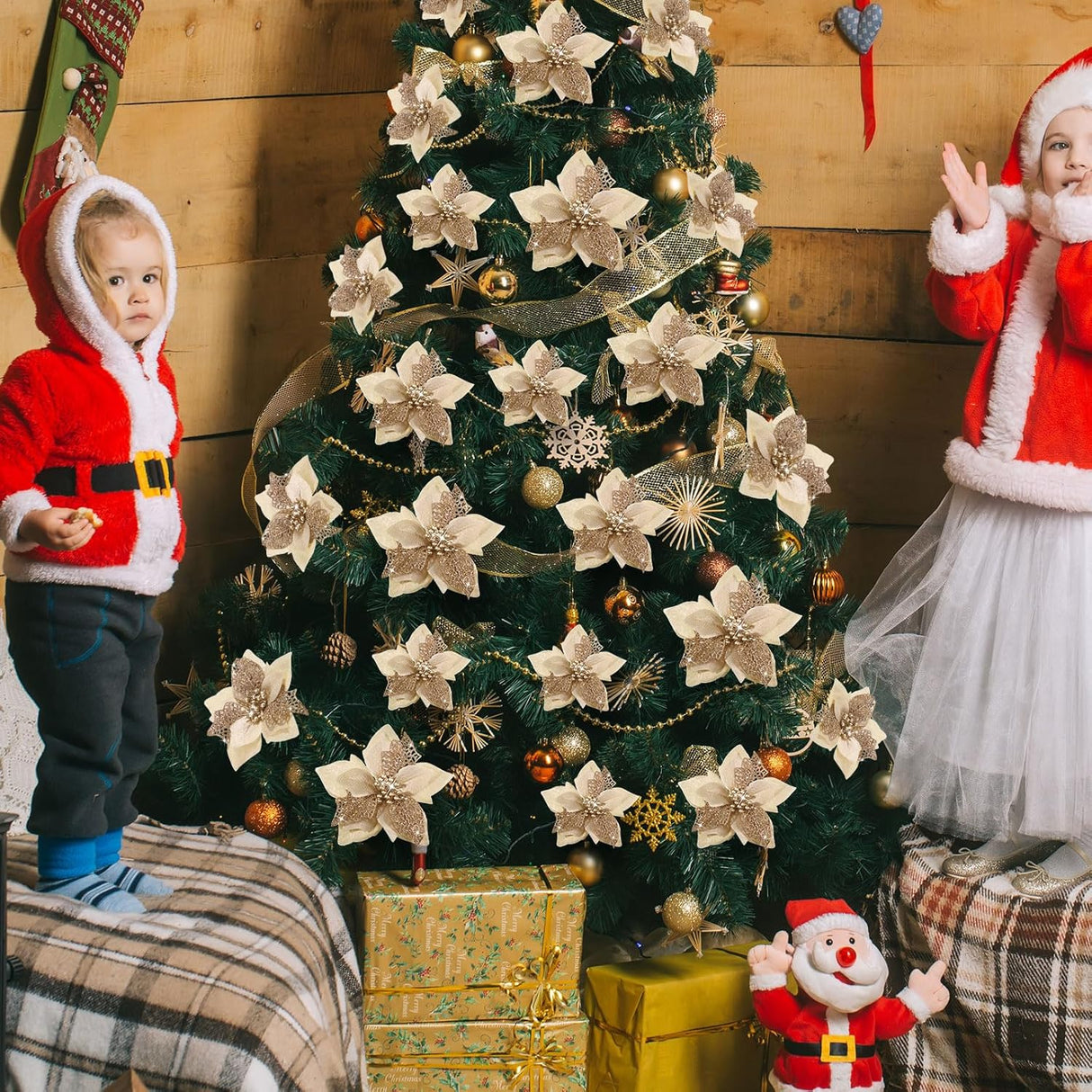 Flores Artificiales de Poinsettia WILLBOND 36 Piezas Decorativas