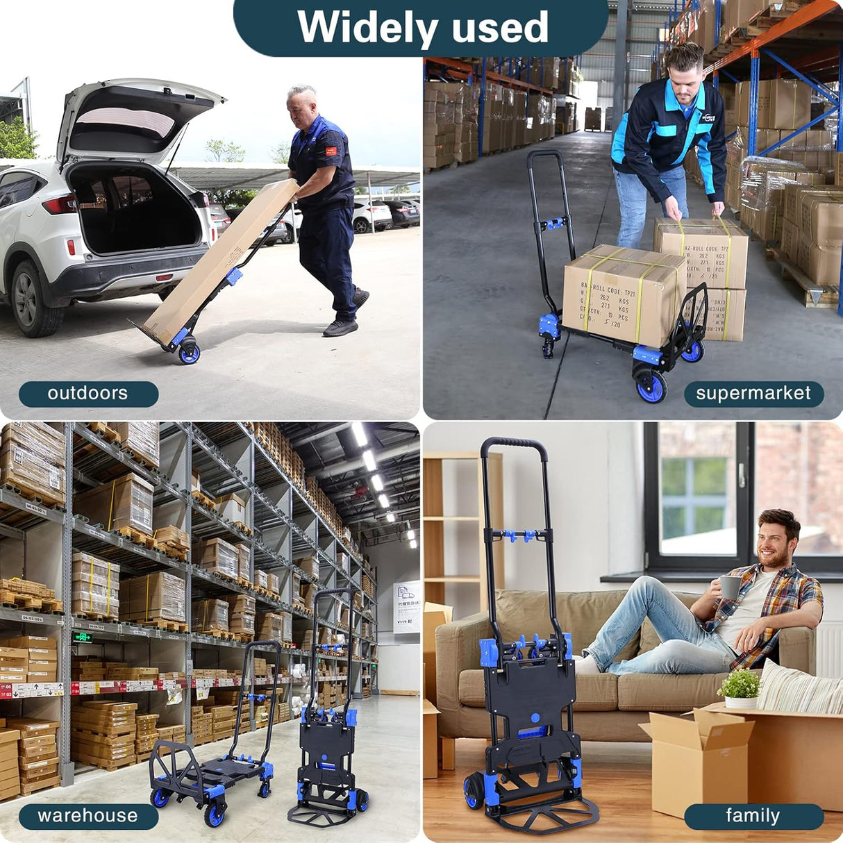 Carretilla 2 en 1 Plegable, 330LB, Ruedas, Mango Retráctil