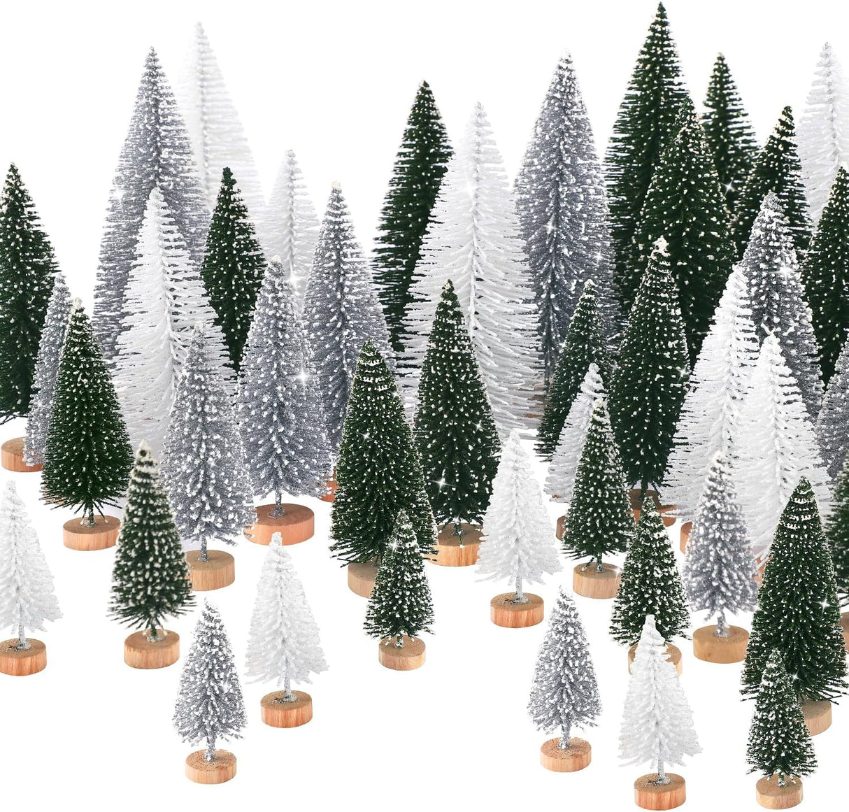 30 Piezas Mini Árboles de Navidad Artificiales con Base de Madera