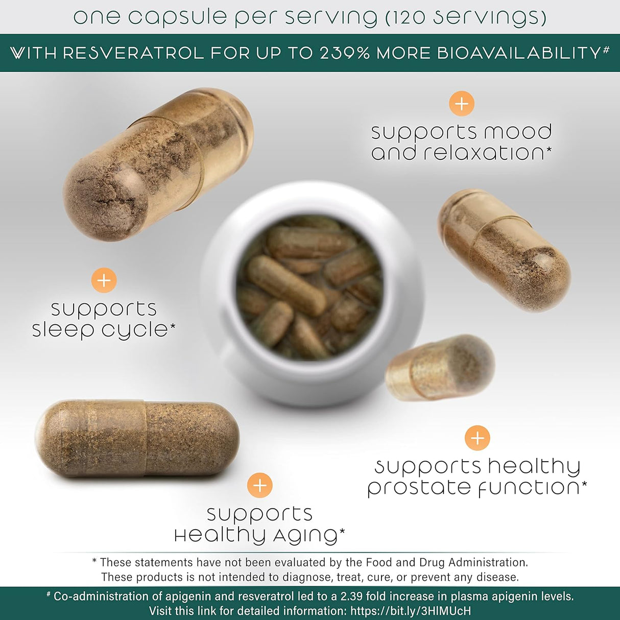 Suplemento de apigenina con resveratrol 50 mg de apigenina