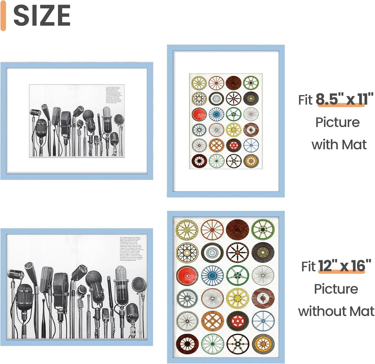 Marco de fotos 12x16, admite 8.5x11 con o sin passepartout