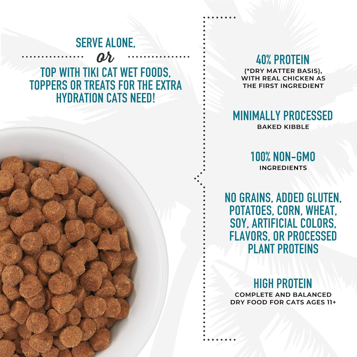 Tiki Cat Born Carnivore Silver, Senior Health, Receta de comida de pollo y arenque, apoyo inmunológico con croquetas horneadas para maximizar los nutrientes, alimento seco para gatos adultos mayores de 11 años, bolsa de 2.8 libras