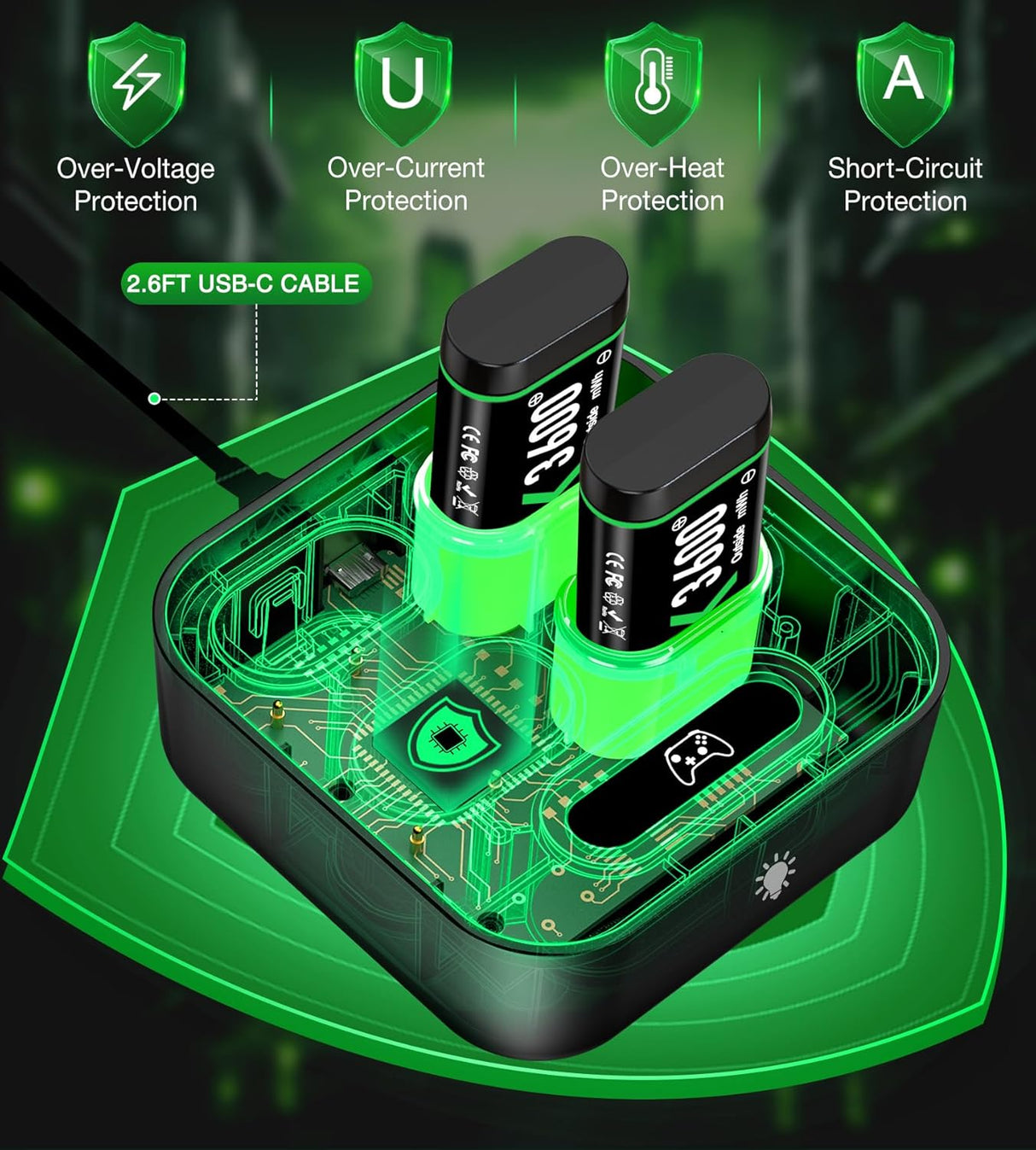 Baterías Recargables Xbox, Carga Rápida, 4 x 3600mWh, Series X|S