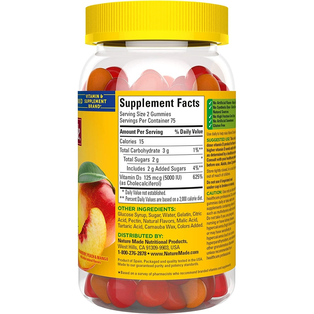 Suplemento Vitamina D3 extra fuerte 5000 IU 125mcg 150 gomit