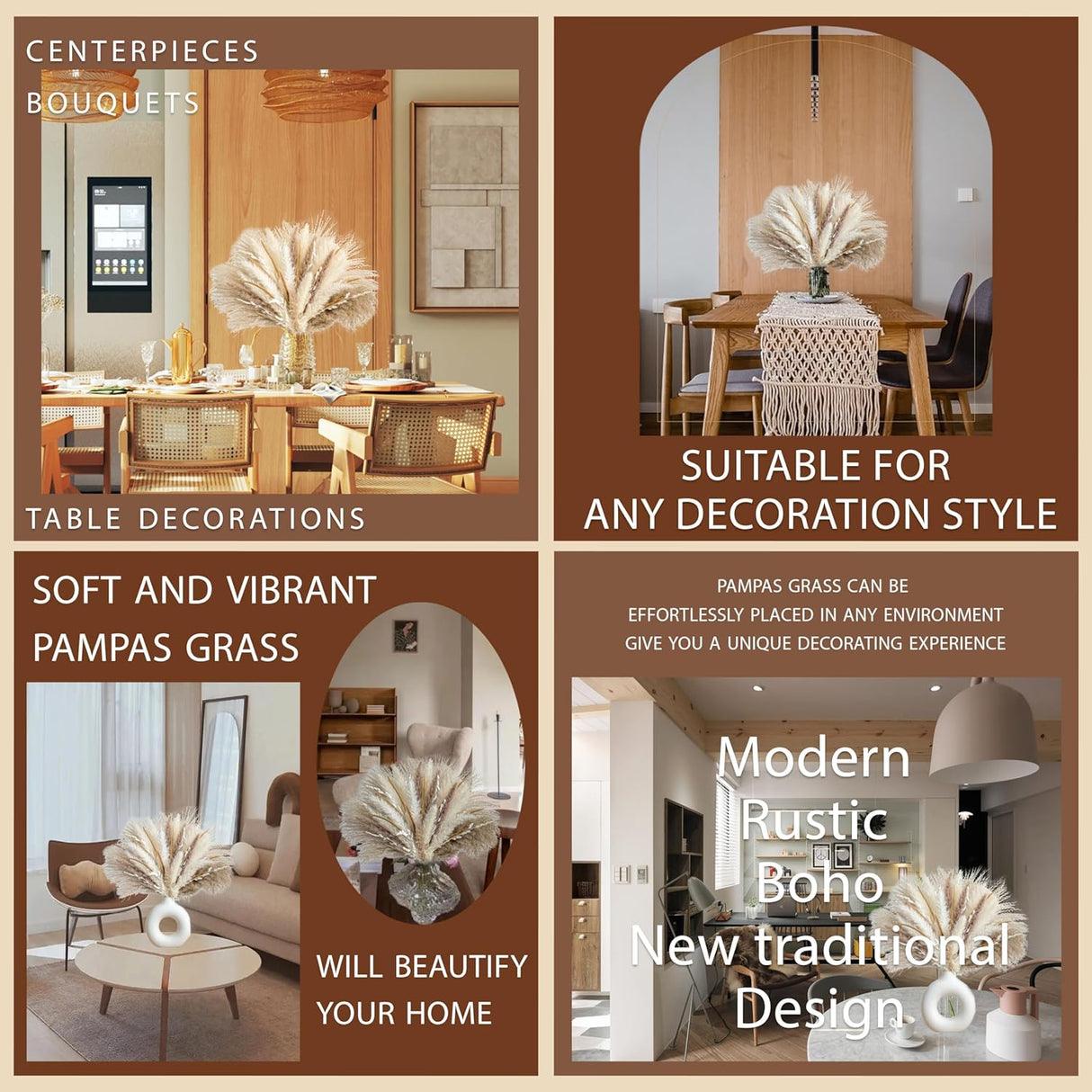 Ramo de Hierba Pampa Seco 70PCS Boho para Decoración