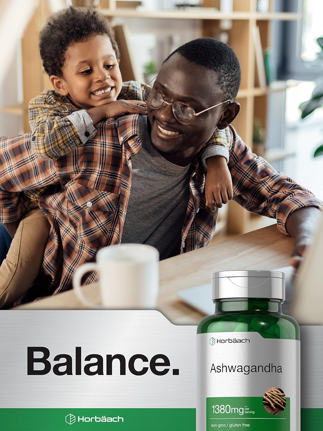 Suplemento de Raíz de Ashwagandha Horbaach 1380mg, 180 Cápsulas