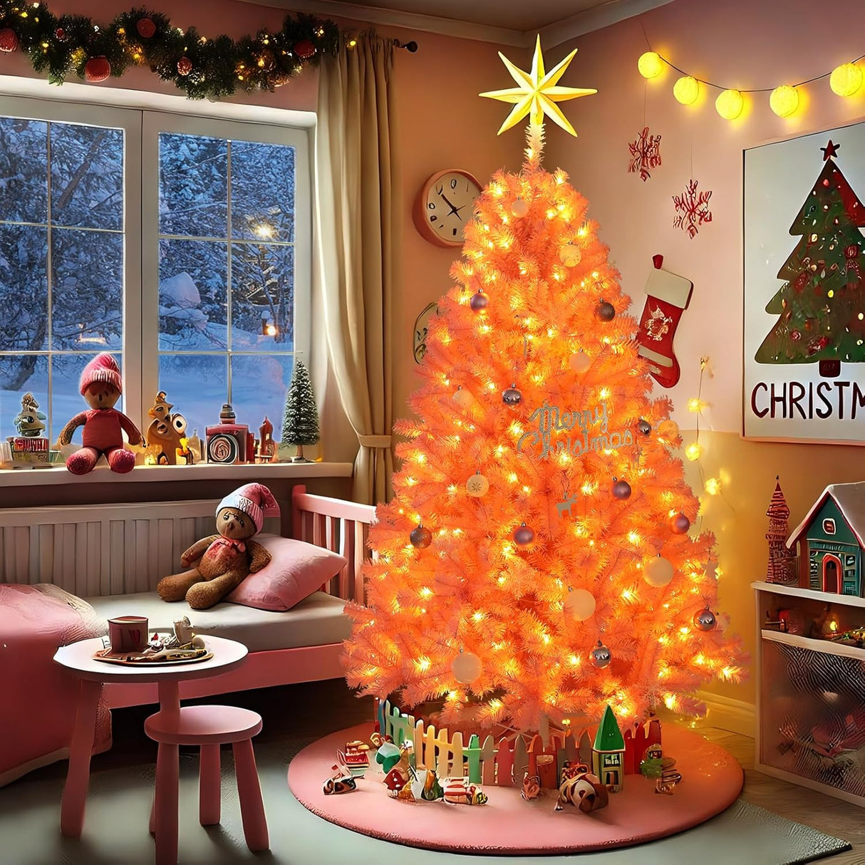 Árbol de Navidad Artificial 6FT con Luces Cálidas, Premium, Modelo 800