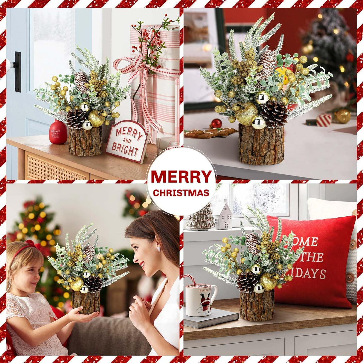 Árbol de Navidad Miniatura Artificial - Decoraciones Festivas - Tree Stump-Golden