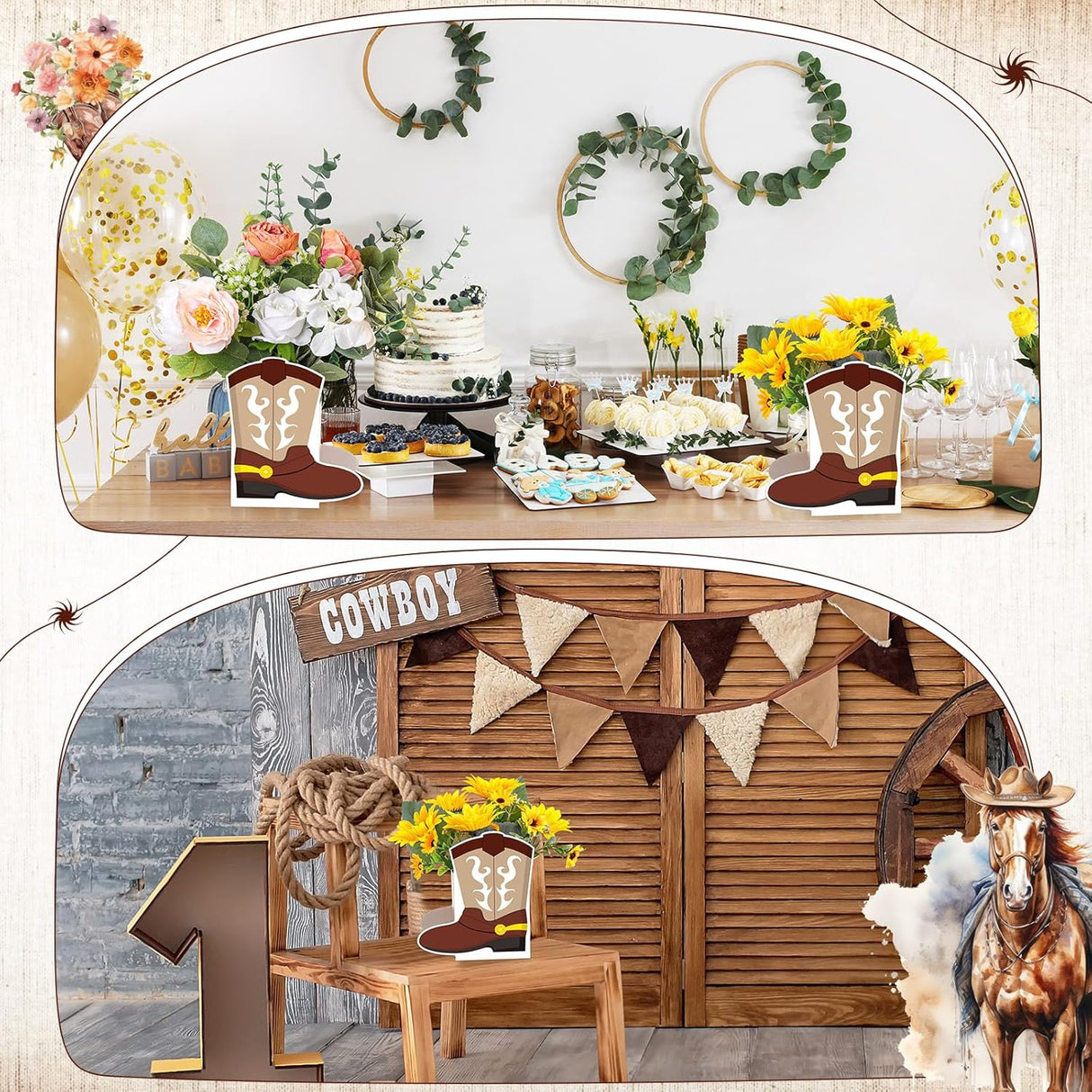 Cajas de Botas Vaqueras para Fiestas Temáticas del Oeste