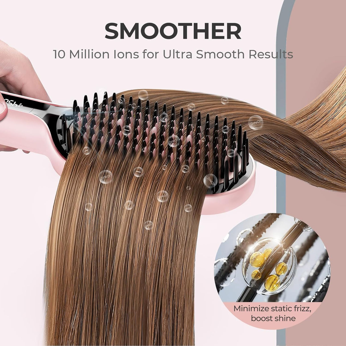 Cepillo alisador de cabello iónico con 16 temperaturas Rosa