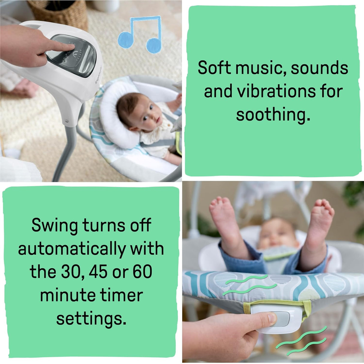 Ingenuity SimpleComfort - Columpio de bebé ligero y compacto de 6 velocidades, vibraciones y sonidos de la naturaleza, 0-9 meses, 6-20 libras (Everston)