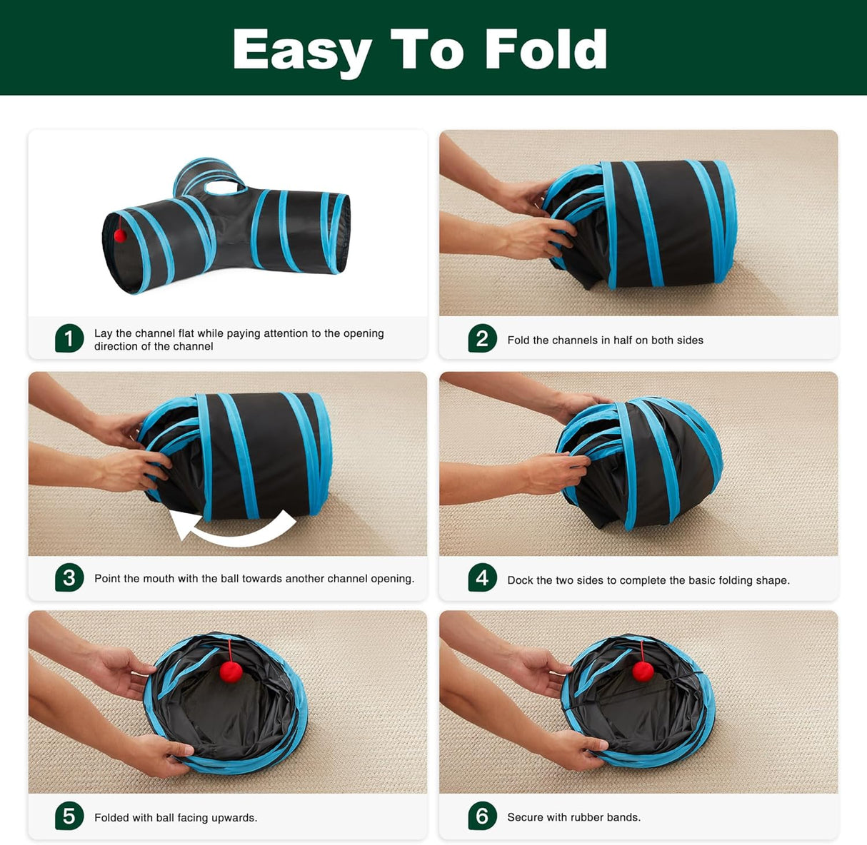 Túnel para gatos Love's Cabin, 3 vías, colapsable, con bola