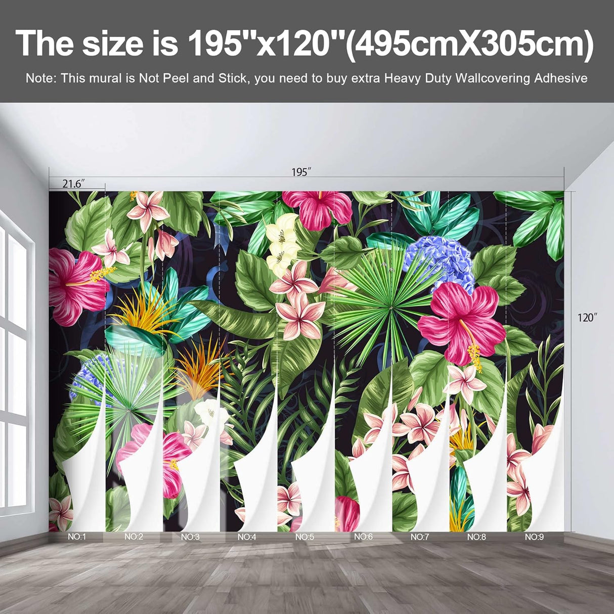 Papel tapiz Fightal - Mural botánico con hojas grandes 195x120