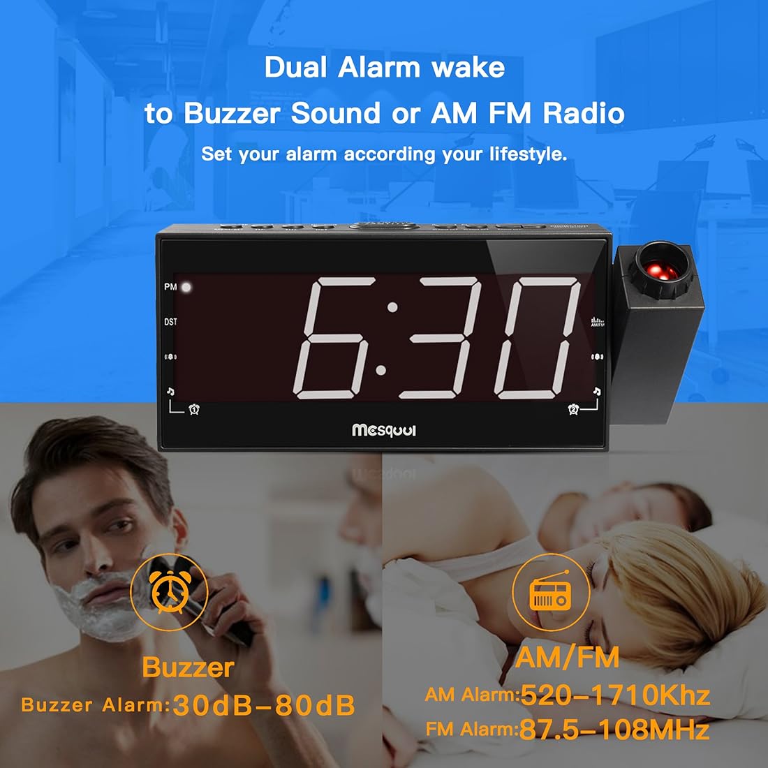 Reloj despertador de proyección de 7 '' para dormitorios