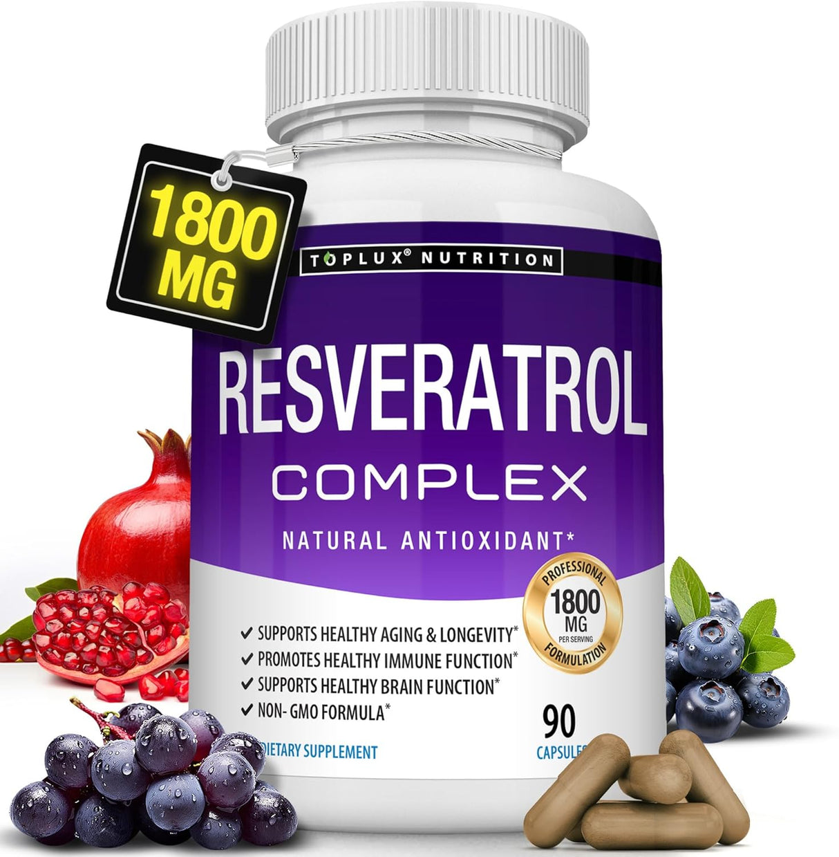 Suplemento de resveratrol 1800 mg Complejo antioxidante 90u