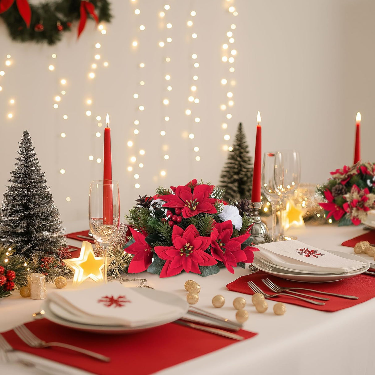 Centro de Mesa de Flores Artificiales BLOSMON 6 Pcs Poinsettias