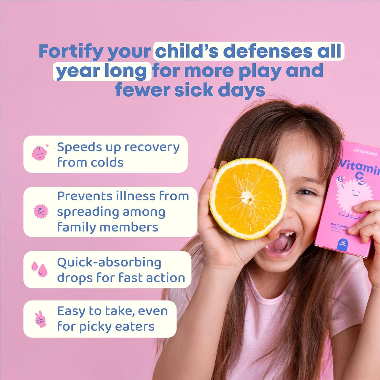 JoySpring Vitamina C y Zinc para niños, 30 porciones