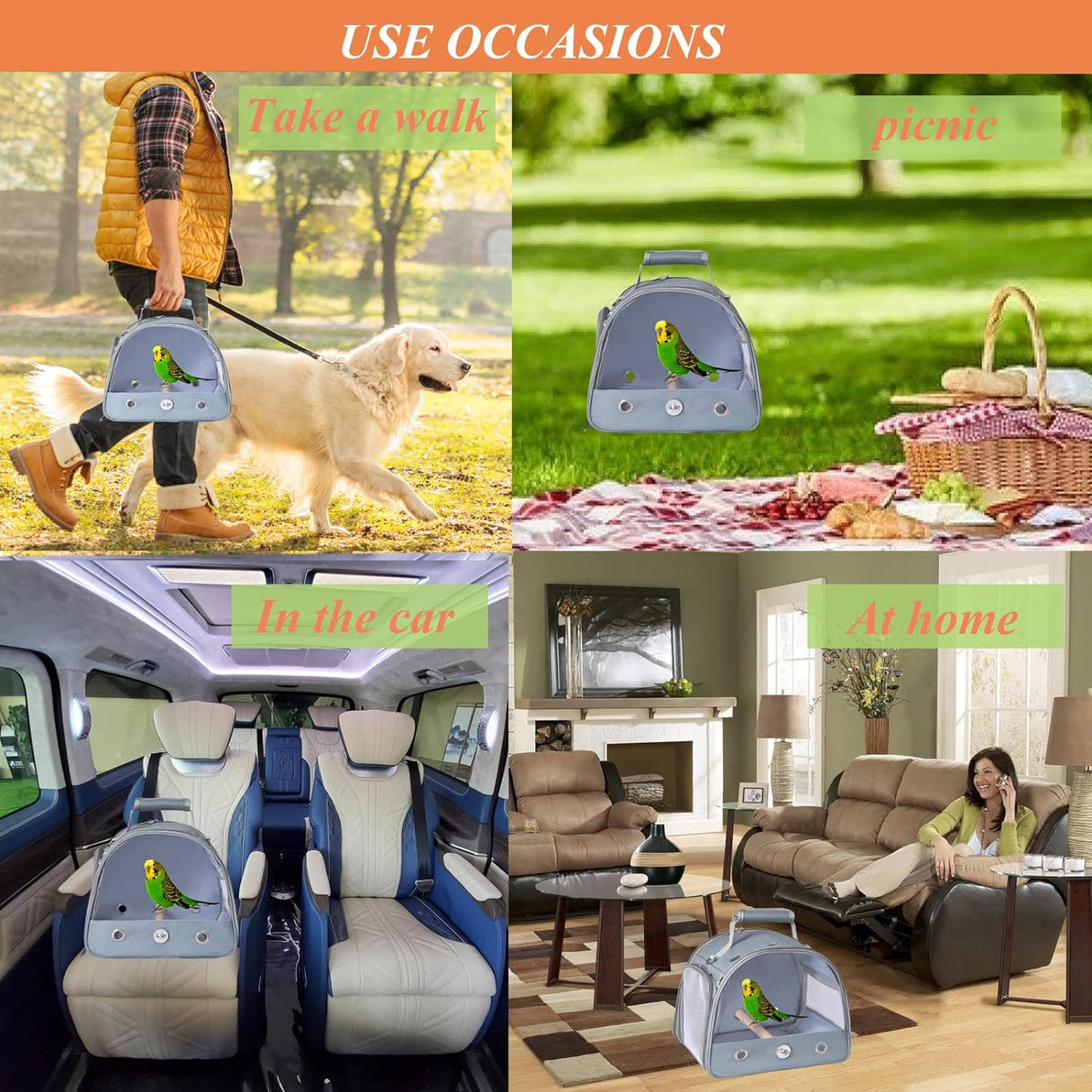 Jaula de viaje para pájaros con correa para el hombro