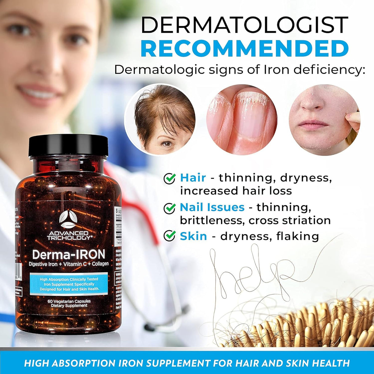 Suplemento Derma-Iron para mujeres y hombres para el cabello